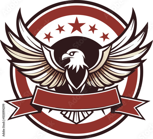 American Eagle Emblem with Stars and Ribbon
