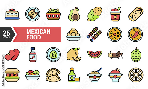 25 Colorful Line Icons for Your Mexican Food Designs.