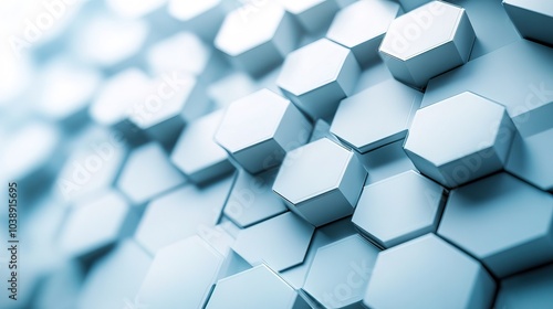 Hexagons on white background with copy space, futuristic scientific high tech background