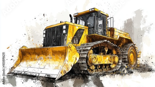 A yellow bulldozer illustration, showcasing its powerful design for construction and excavation.