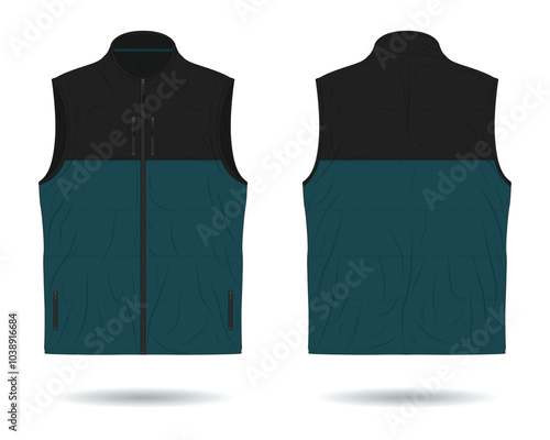 Green and black padded vest mockup front and back view