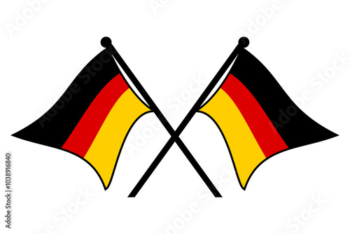 Vector of two crossed Germany flags on a black pole with editable 3d flat style icon and scalable eps file illustration for design element, emblem, poster, etc.