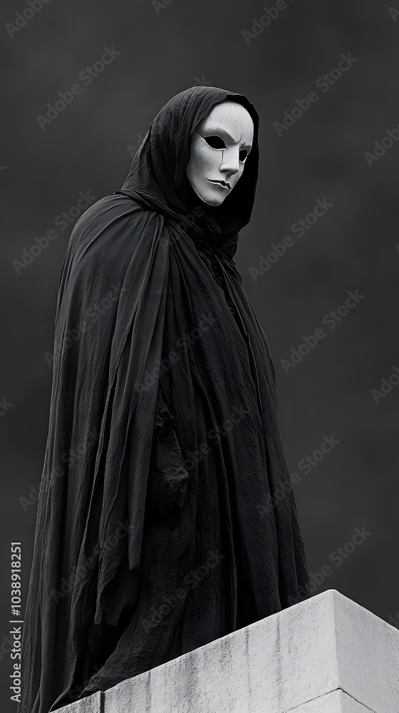 Mysterious Figure in Cloak with White Mask Mysterious Figure in Cloak with White Mask