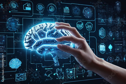 Scientifical illustration of human brain photo