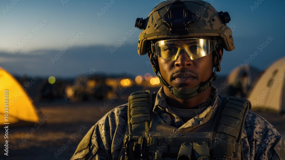 A soldier stands proudly in uniform, exuding strength and dedication. The photo captures the essence of duty, honor, and commitment to service A soldier stands proudly in uniform, exuding strength and dedication. The photo captures the essence of duty, honor, and commitment to service