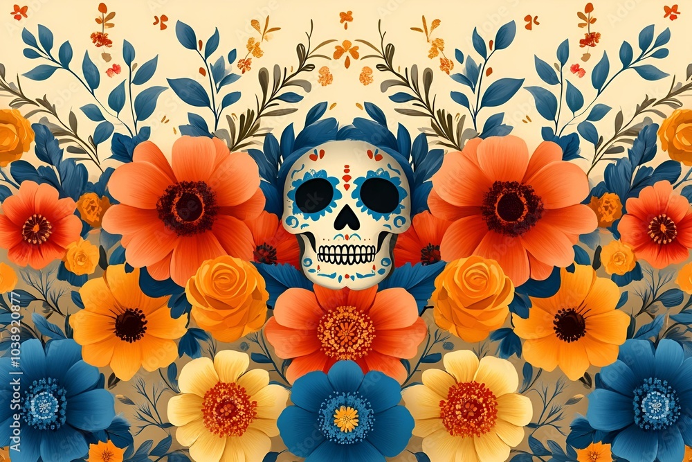 Skull and Flowers on a Crisp White Background.
Skull and Flowers on a Crisp White Background.