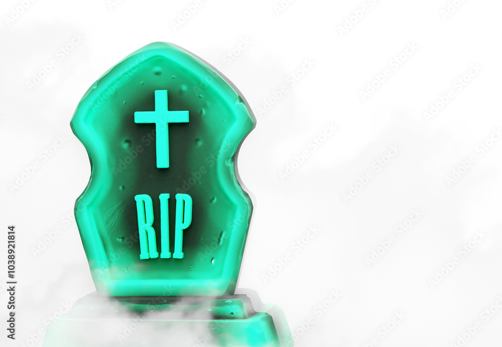 Obraz premium glowing tombstone gravestone, with fog, on transparent background