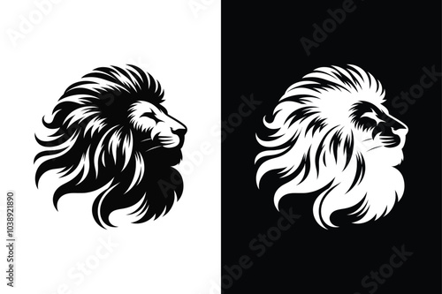 Lion black head vector silhouette icons icon set on white background.