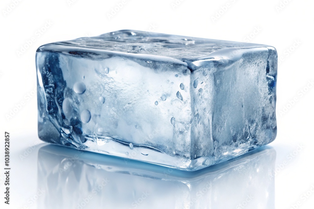 Obraz premium Frozen elegance: a translucent ice block emerging from white, radiating ethereal beauty.