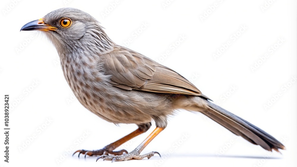 Fototapeta premium Grey avian stands alone against stark backdrop.