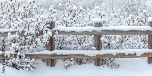 Wallpaper Mural A snow-covered wooden fence with leaves or branches covered by fresh, falling snow. Snowy landscape. AI generation Torontodigital.ca