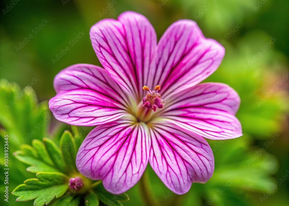 Fototapeta premium Herb Robert geranium's pink blooms, magnified and breathtaking, in macro photography.