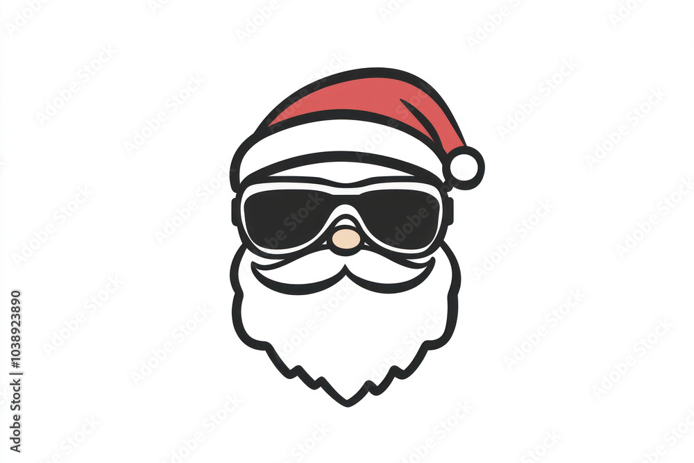 Santa Claus wearing sunglasses and a beard, posing confidently with a surfboard on a sunny beach. Santa Claus wearing sunglasses and a beard, posing confidently with a surfboard on a sunny beach.