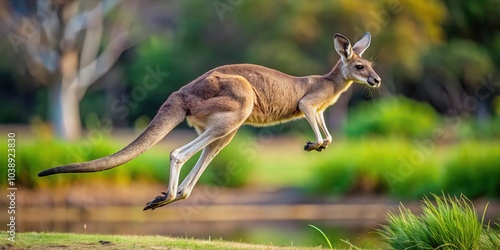 Hopping marsupial, kangaroo's graceful ballet, a captivating sight. photo