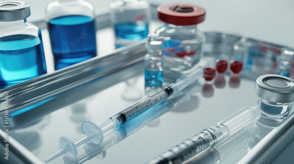 syringes and needles in medical tray on white background, healthcare supplies syringes and needles in medical tray on white background, healthcare supplies