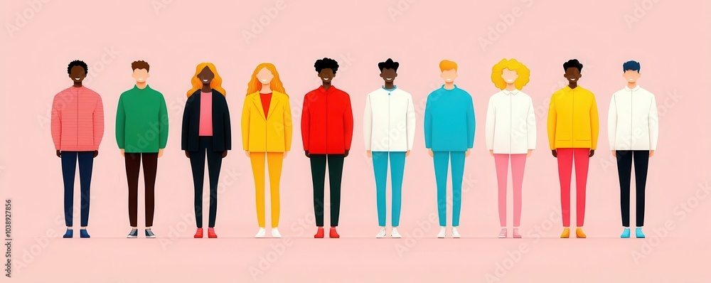 Diverse individuals standing in unity, promoting fairness and tolerance, flat design illustration Diverse individuals standing in unity, promoting fairness and tolerance, flat design illustration