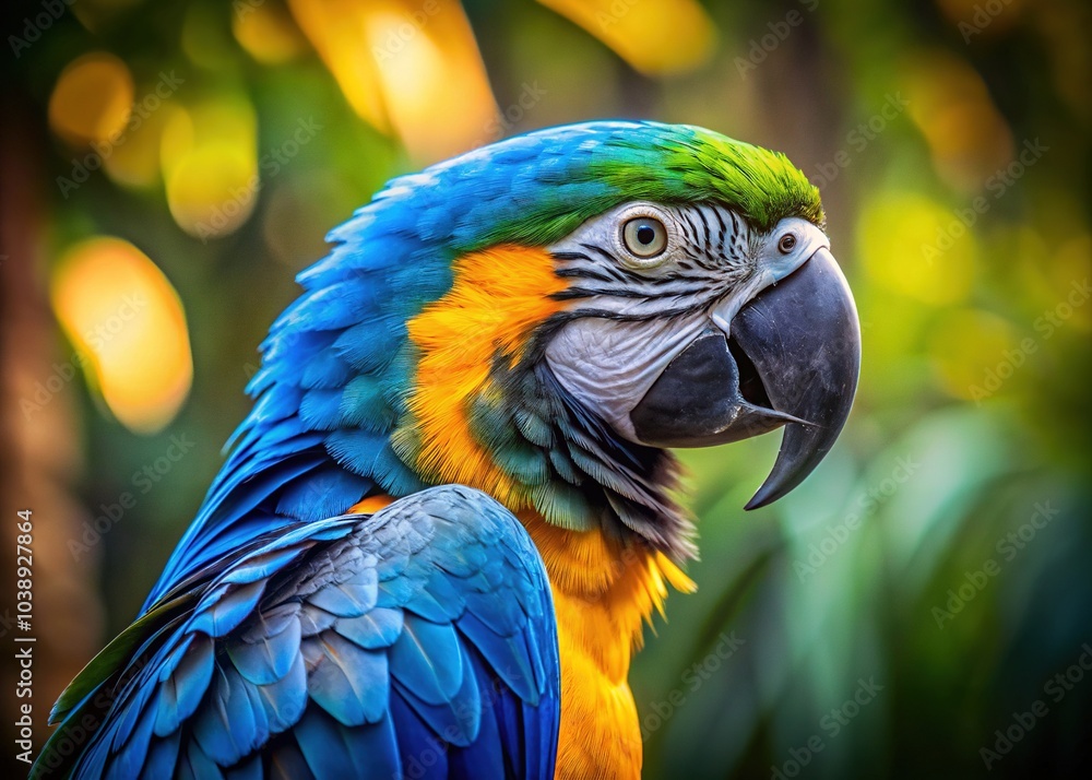 Obraz premium Playful perspective depicts a majestic macaw as a tiny, vibrant figurine.