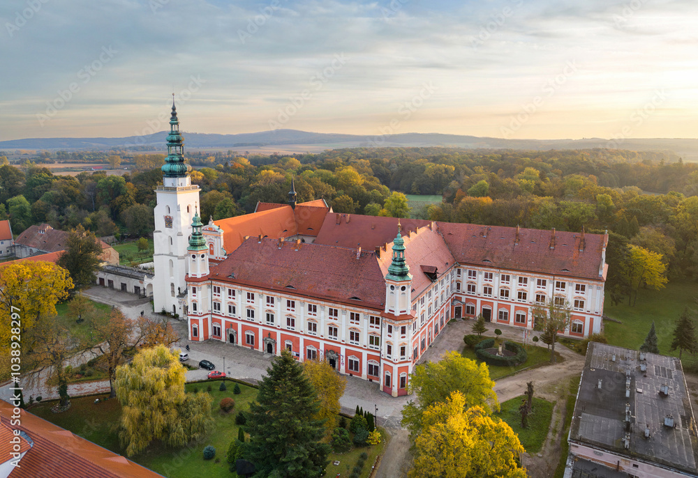 Aerial view of Abbey of Henrykow (Klasztor Ksiegi Henrykowskiej), Poland