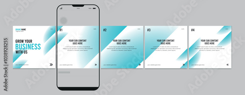 Business carousel post template for advertising, Set of carousel post for Instagram and LinkedIn, Blue gradient social media carousel layout, template eps 10.	