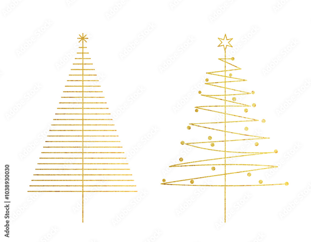 Collection of a Christmas trees shapes. Golden pine icon set. Hand drawn fir trees Collection of a Christmas trees shapes. Golden pine icon set. Hand drawn fir trees