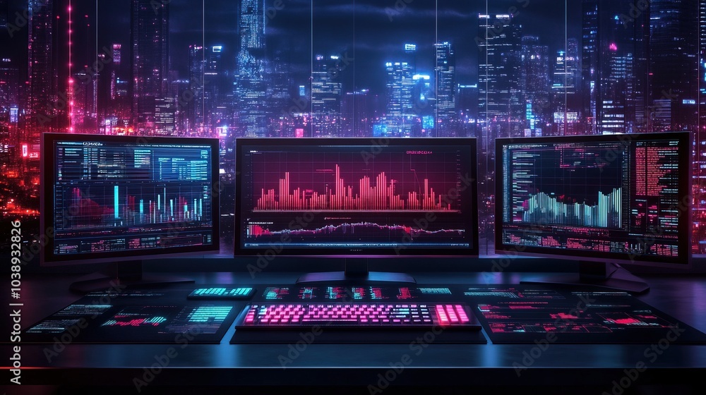 Computer displaying graphs and charts, symbolizing data analysis Computer displaying graphs and charts, symbolizing data analysis