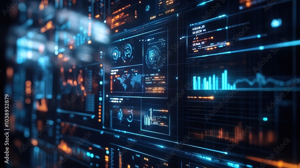 Computer displaying graphs and charts, symbolizing data analysis Computer displaying graphs and charts, symbolizing data analysis