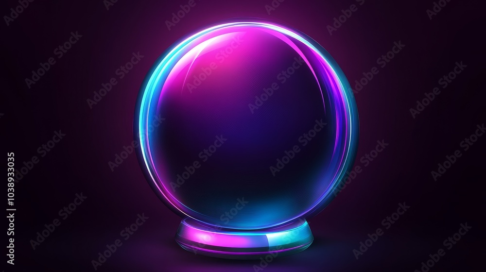 A glowing crystal ball with vibrant neon colors, perfect for mystical and imaginative themes in design. A glowing crystal ball with vibrant neon colors, perfect for mystical and imaginative themes in design.