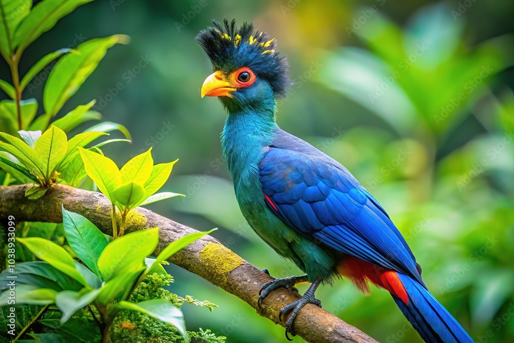 Ugandan rainforest, a sanctuary for the magnificent Great Blue Turaco. Ugandan rainforest, a sanctuary for the magnificent Great Blue Turaco.