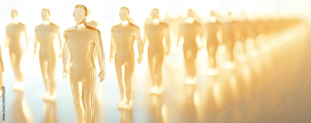 A group of abstract figures walking confidently in a bright, ethereal environment, symbolizing unity and sophistication. A group of abstract figures walking confidently in a bright, ethereal environment, symbolizing unity and sophistication.
