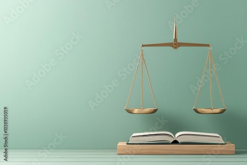 Equal weights on justice scales with a book, knowledge and fairness, flat design illustration