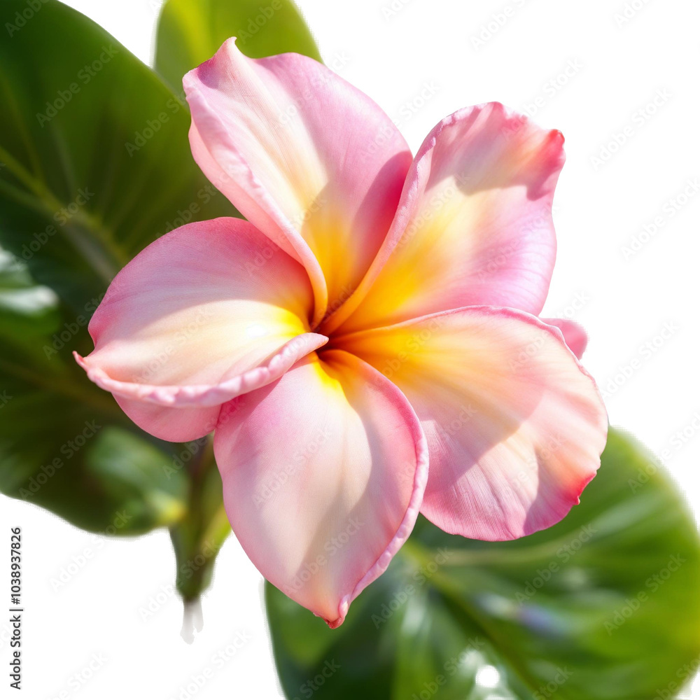 A vibrant orange and yellow tropical flower with large green leaves Transparent background A vibrant orange and yellow tropical flower with large green leaves Transparent background