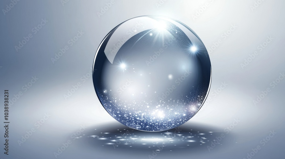 A stunning crystal sphere reflecting light, ideal for conveying purity, clarity, and elegance in design and art. A stunning crystal sphere reflecting light, ideal for conveying purity, clarity, and elegance in design and art.