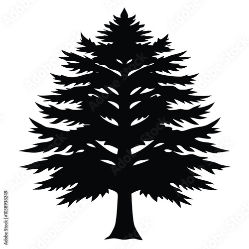 Elegant cedar tree silhouette vector art perfect for nature-themed designs, landscapes, and eco-friendly branding. Versatile for decor, posters, and digital projects.