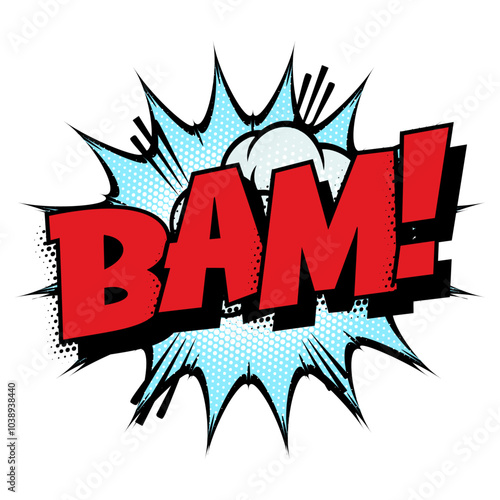 Sound effect bubble with onomatopoeia ‘Bam!’ in retro halftone comic book style 
