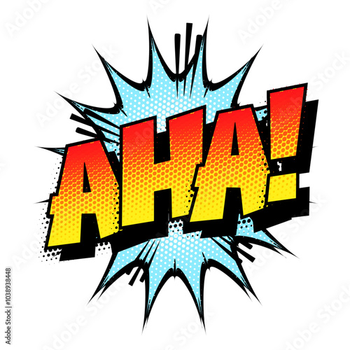 Sound effect bubble with exclamation ‘Aha!’ in retro halftone comic book style 