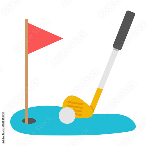 Flag with ball denoting concept of golf course

