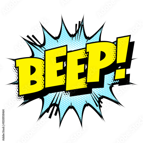 Sound effect bubble with onomatopoeia ‘Beep!’ in retro halftone comic book style 