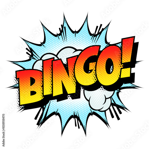 Sound effect bubble with exclamation ‘Bingo!’ in retro halftone comic book style 