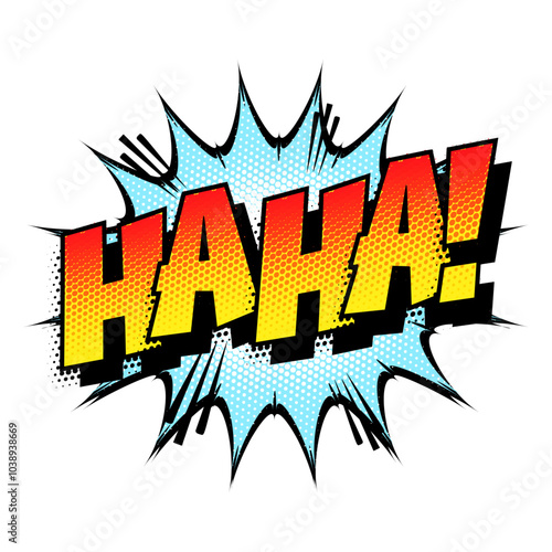 Sound effect bubble with interjection ‘Ha Ha!’ in retro halftone comic book style 