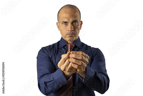 48 year old Brazilian man, facing the camera and holding a match access_formal clothing_13. photo