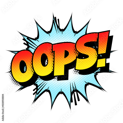 Sound effect bubble with interjection ‘Oops!’ in retro halftone comic book style 