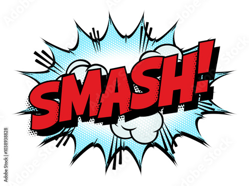 Sound effect bubble with onomatopoeia ‘Smash!’ in retro halftone comic book style 