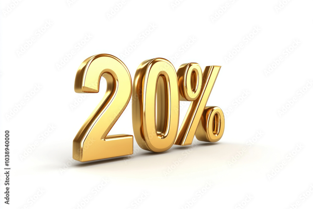 Gold 20% sign on white background, isolated and eye-catching. Gold 20% sign on white background, isolated and eye-catching.