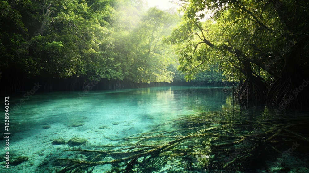 Tranquil Lagoon with Lush Greenery Tranquil Lagoon with Lush Greenery