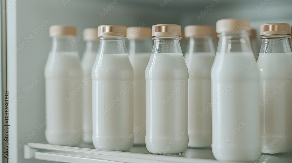 Bottles of Fresh Milk on Fridge Door: Convenient Storage for Daily Dairy Needs Bottles of Fresh Milk on Fridge Door: Convenient Storage for Daily Dairy Needs