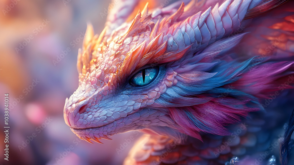 Fototapeta premium Fantasy Dragon Illustration with Blue Eyes