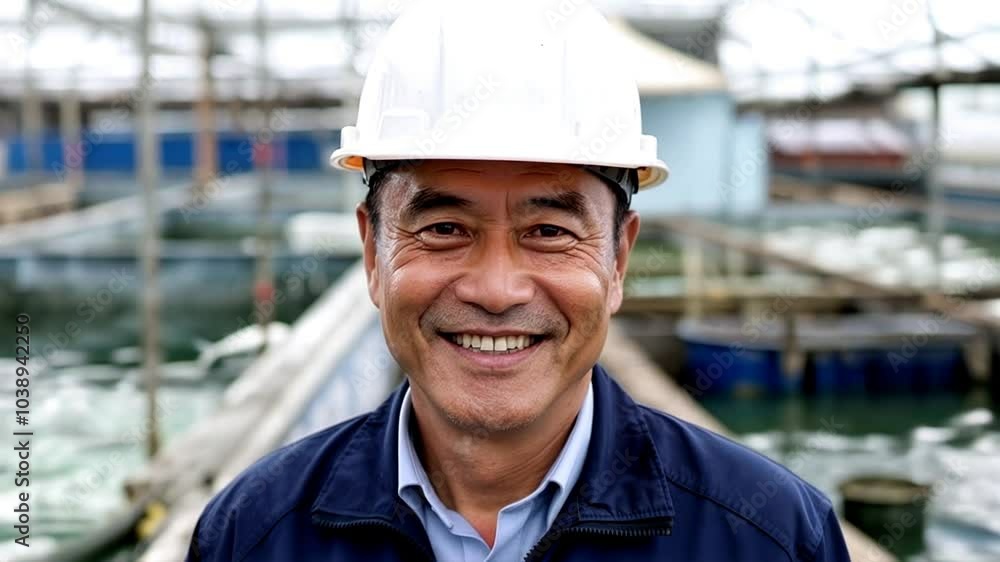 A Chinese man is an aquaculture engineer. The engineer smiles as she looks at the camera. A Chinese man is an aquaculture engineer. The engineer smiles as she looks at the camera.