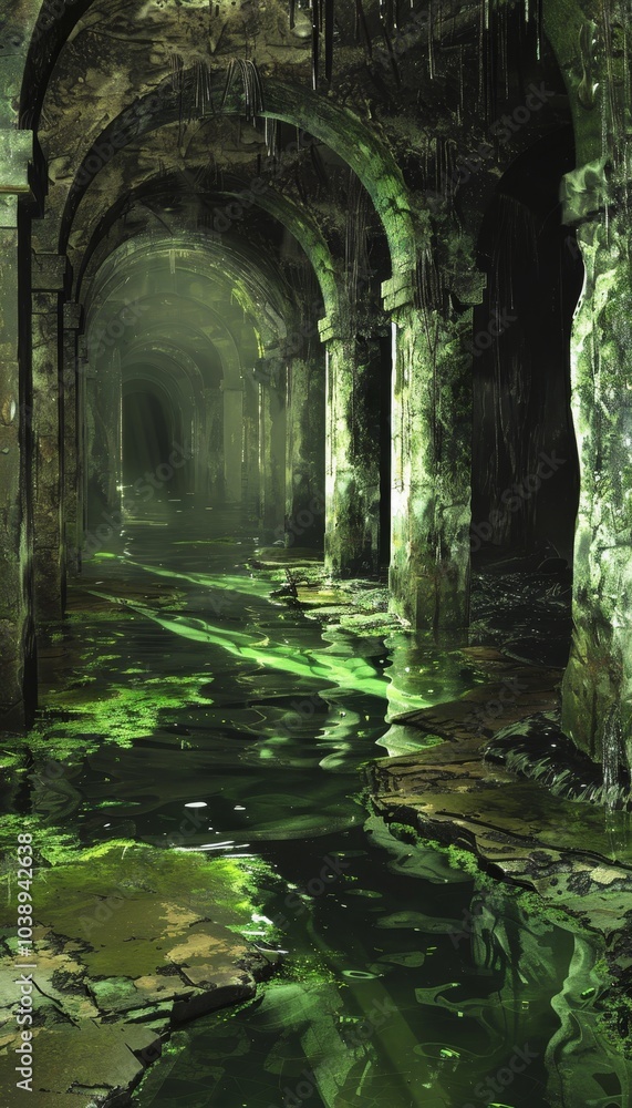 Exploring an ancient city s deep sewer dark atmosphere with crumbling walls and pulsating liquid Exploring an ancient city s deep sewer dark atmosphere with crumbling walls and pulsating liquid