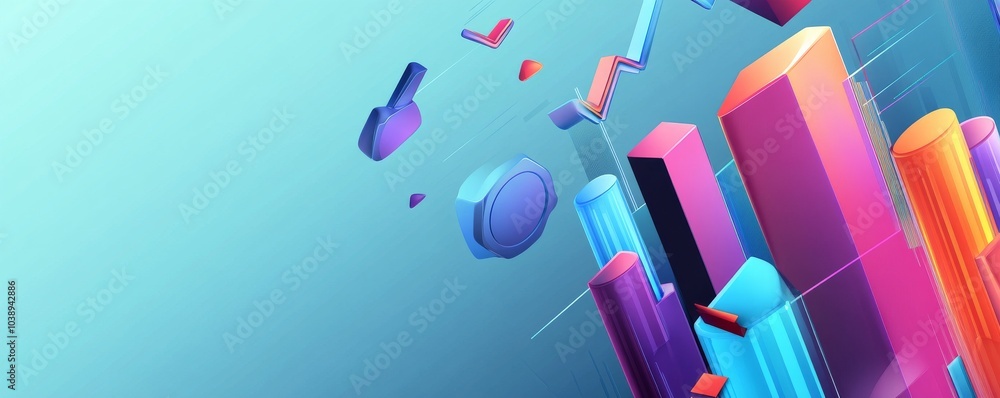 Colorful abstract shapes and bars create a dynamic visual representing data growth and modern graphic design. Colorful abstract shapes and bars create a dynamic visual representing data growth and modern graphic design.