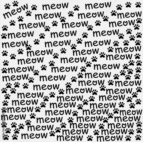 Seamless pattern with paw print. Vector illustration for your design. Paw background. Pet paw pattern, cat paw print texture, animal background, grunge stamp repeat. meow